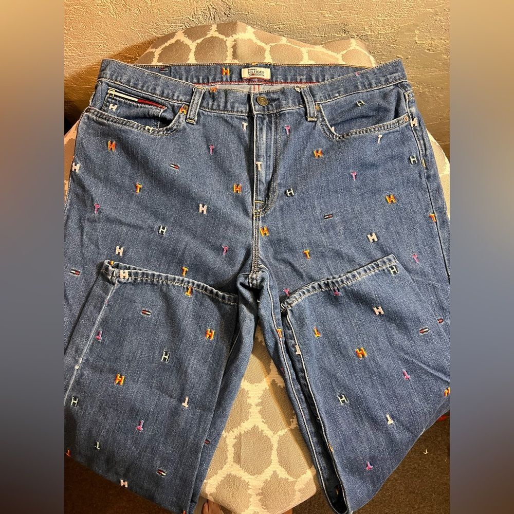 Tommy Hilfiger Vintage LOGO Blue Denim Jeans embroidered logo 12
